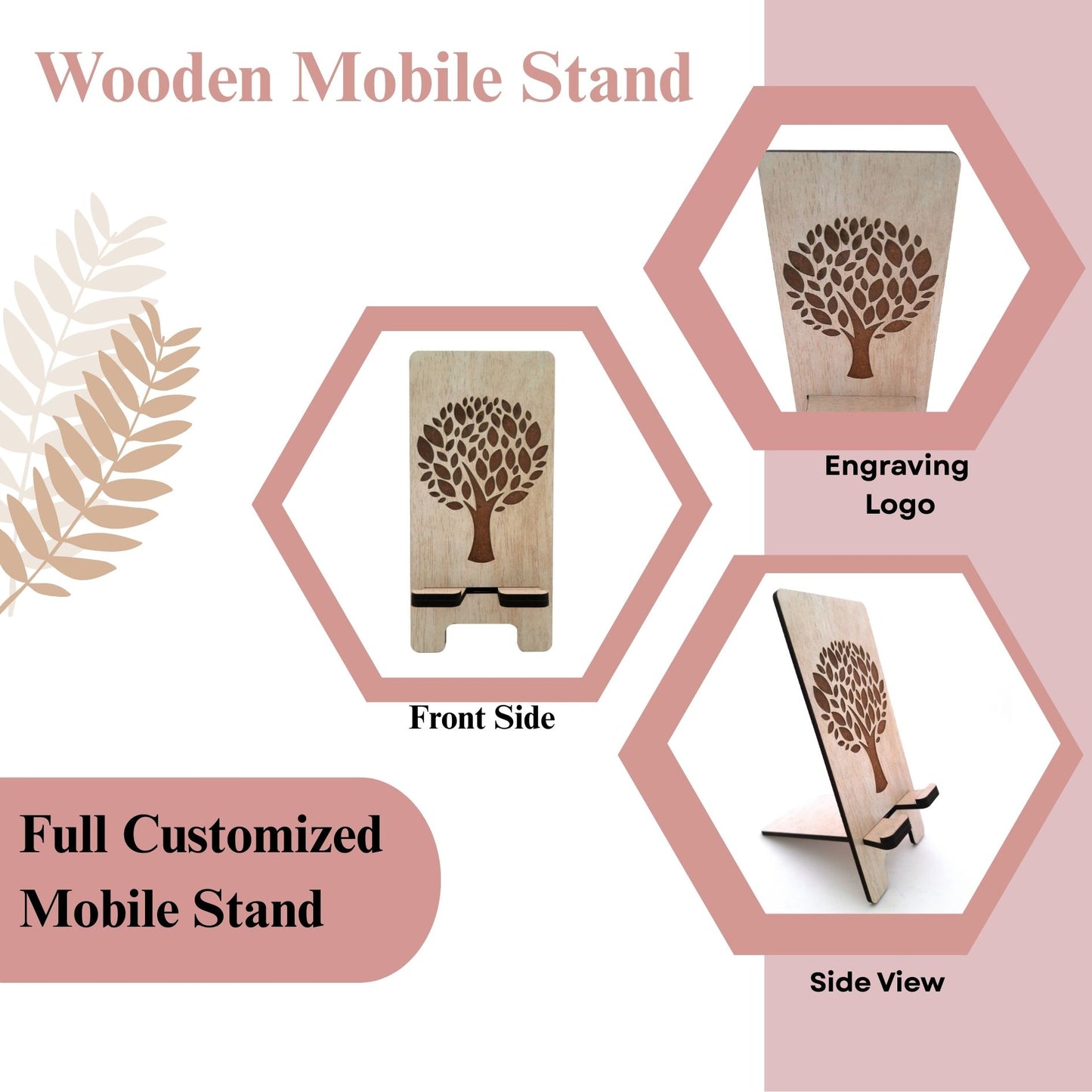 Eco-Themed Customized Wooden Mobile Stand – Tree Design Laser Engraved