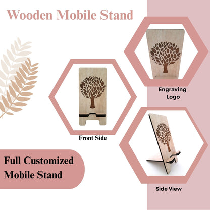 Eco-Themed Customized Wooden Mobile Stand – Tree Design Laser Engraved