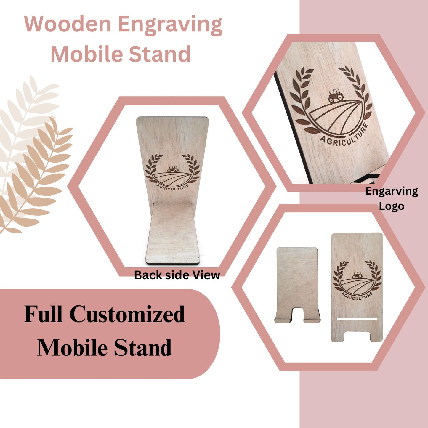 Eco-Friendly Wooden Phone Stand with Engraved Agriculture Motif