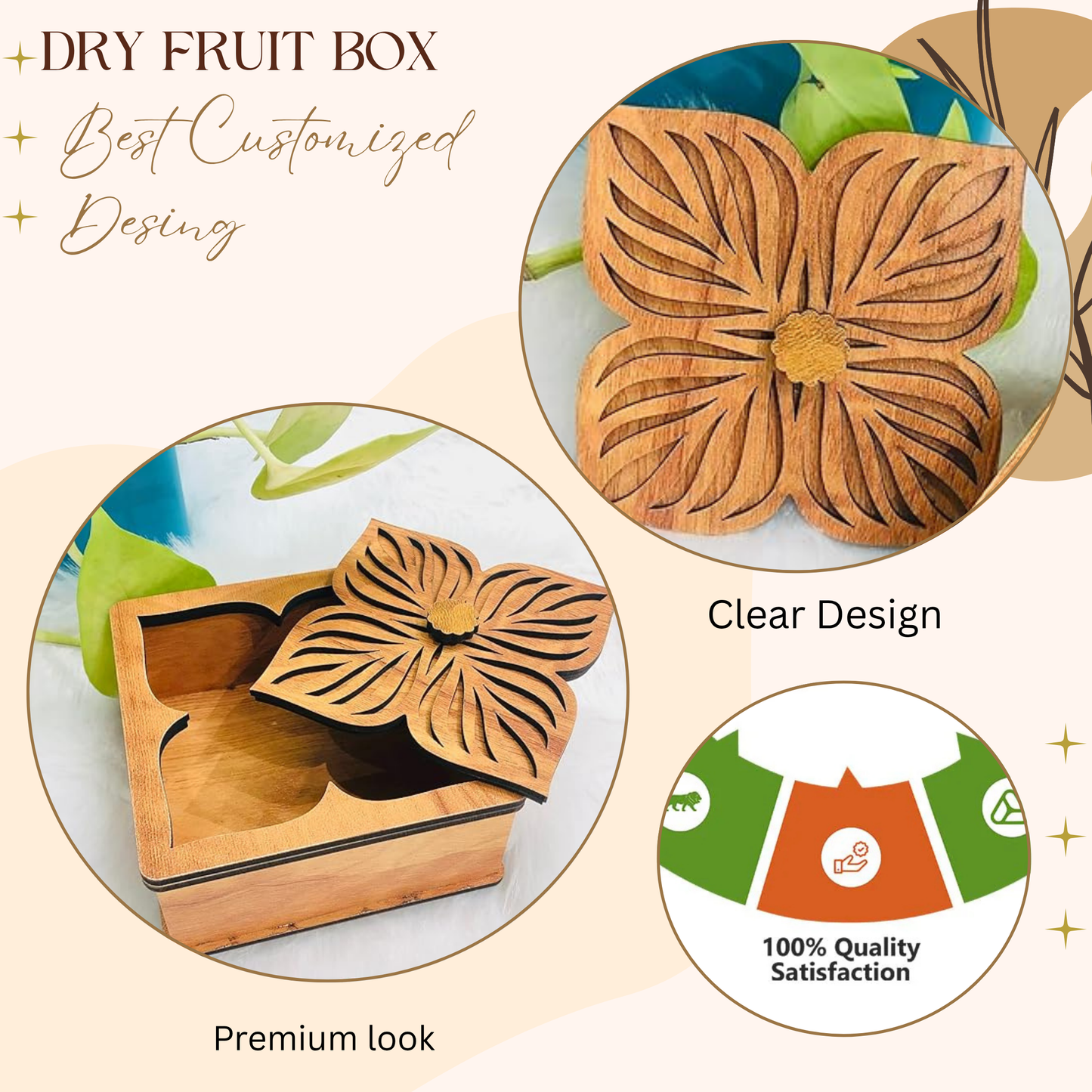 Wooden Gift Box with Carved Floral Design