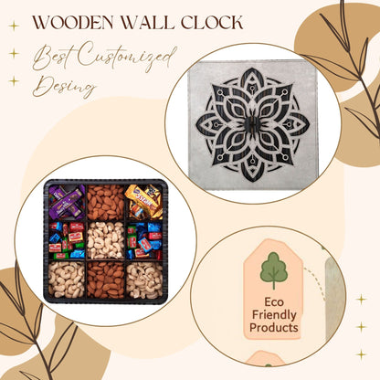 Premium Wooden Dry Fruit Box with Mandala Carved Lid – 9 Partitions