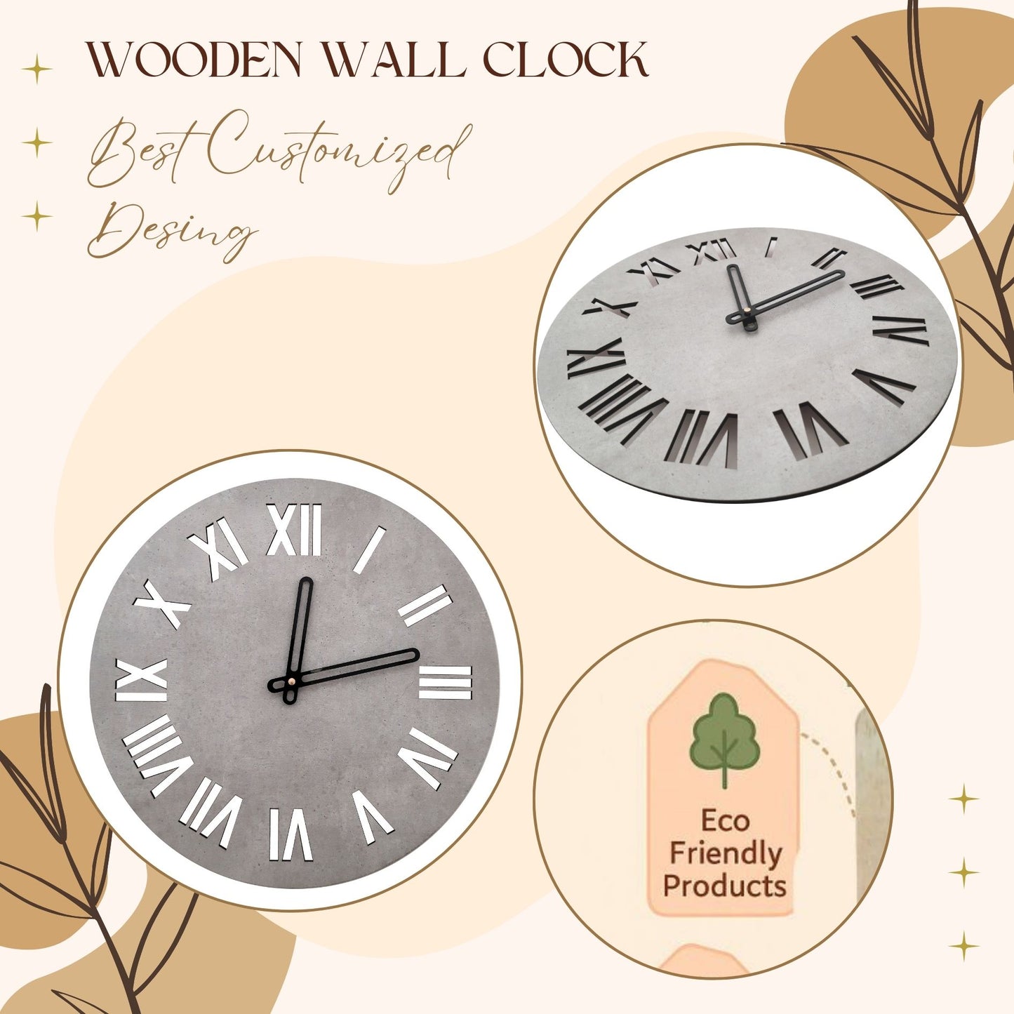 Roman Numeral Round Wall Clock with Concrete Finish – Classic Meets Contemporary