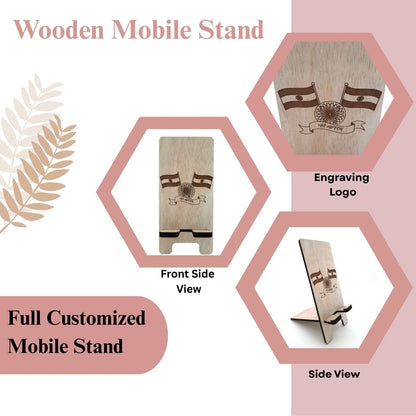 Wooden Mobile Stand with Indian Flag Design (Laser Engraved)