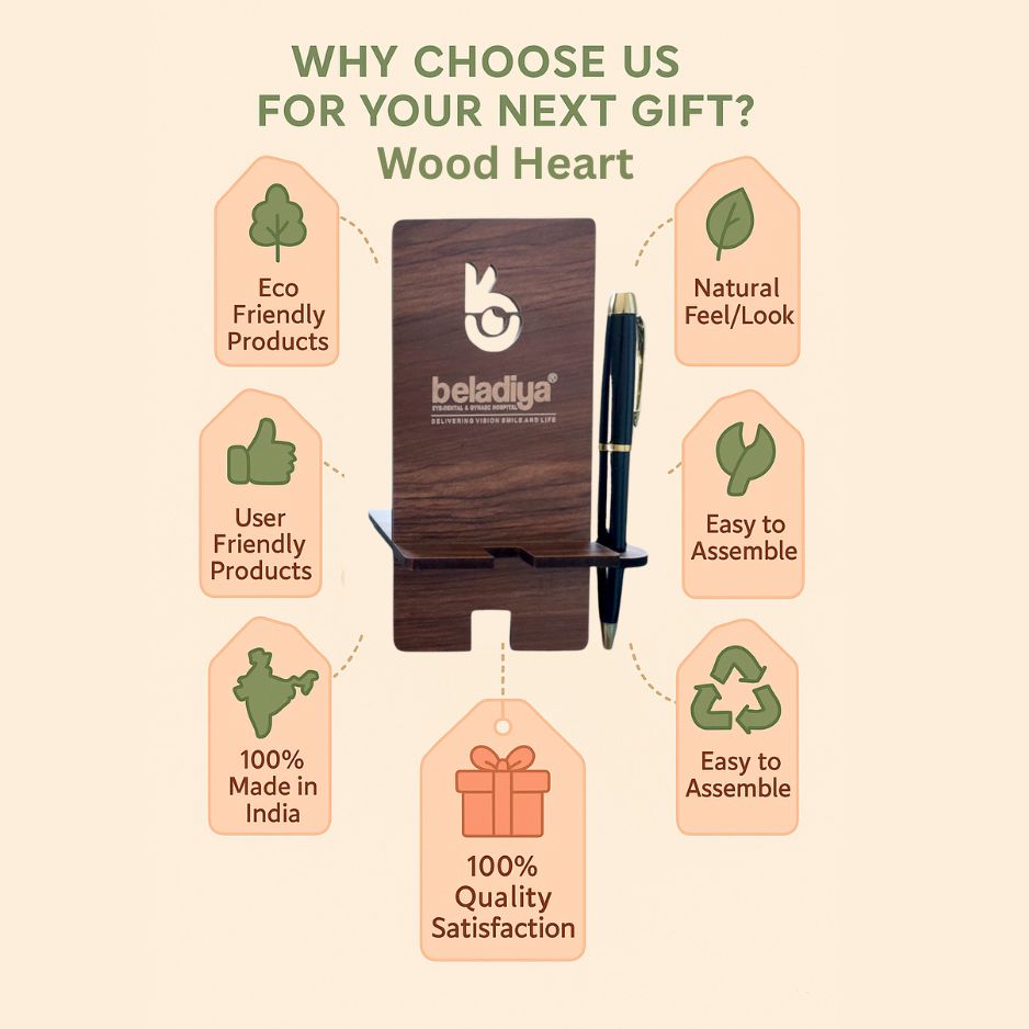 Premium Wooden Customized Mobile Stand with Pen Holder – Personalized Desk Accessory