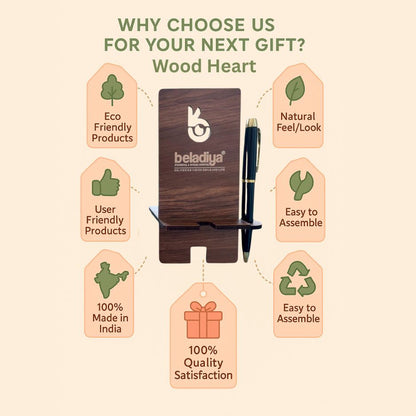 Premium Wooden Customized Mobile Stand with Pen Holder – Personalized Desk Accessory