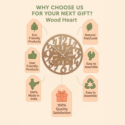 Wooden Designer Wall Clock with Oversized Cut-Out Numbers & Square Dial