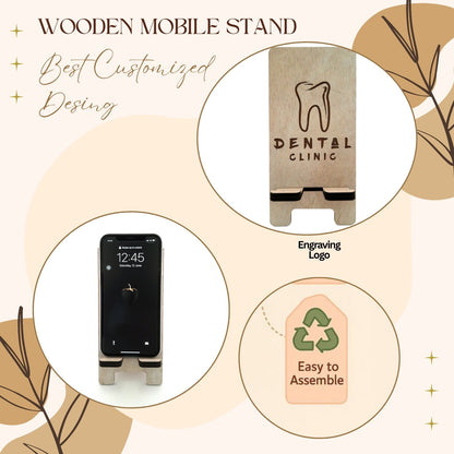 Wooden Mobile Stand with Dental Clinic Engraving – Tooth Design Holder