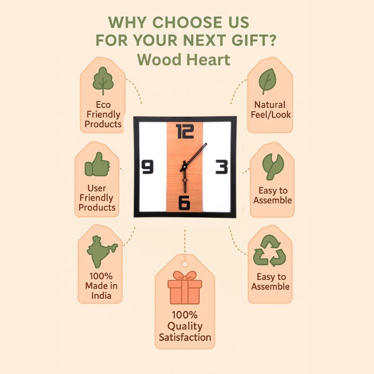 Modern Square Wooden Wall Clock with Bold Numerals – Minimalist Dual Tone Design by Wood Heart