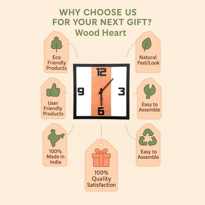 Modern Square Wooden Wall Clock with Bold Numerals – Minimalist Dual Tone Design by Wood Heart