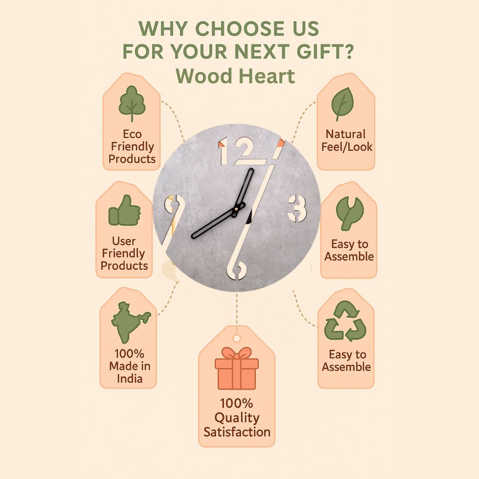 Modern Cut-Out Designer Wall Clock – Concrete Finish Look | Acrylic Wall Clock by Wood Heart