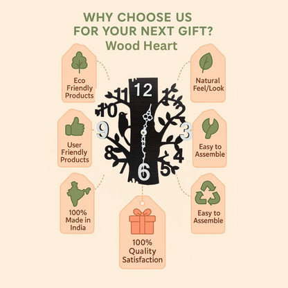 Wooden Tree Design Wall Clock with Bird Cutout
