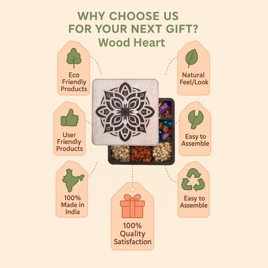 Premium Wooden Dry Fruit & Chocolate Box with Mandala Design Lid