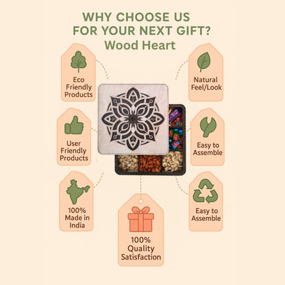 Premium Wooden Dry Fruit & Chocolate Box with Mandala Design Lid