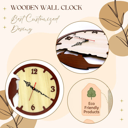 Bird Theme Wooden Wall Clock with Vintage Hands