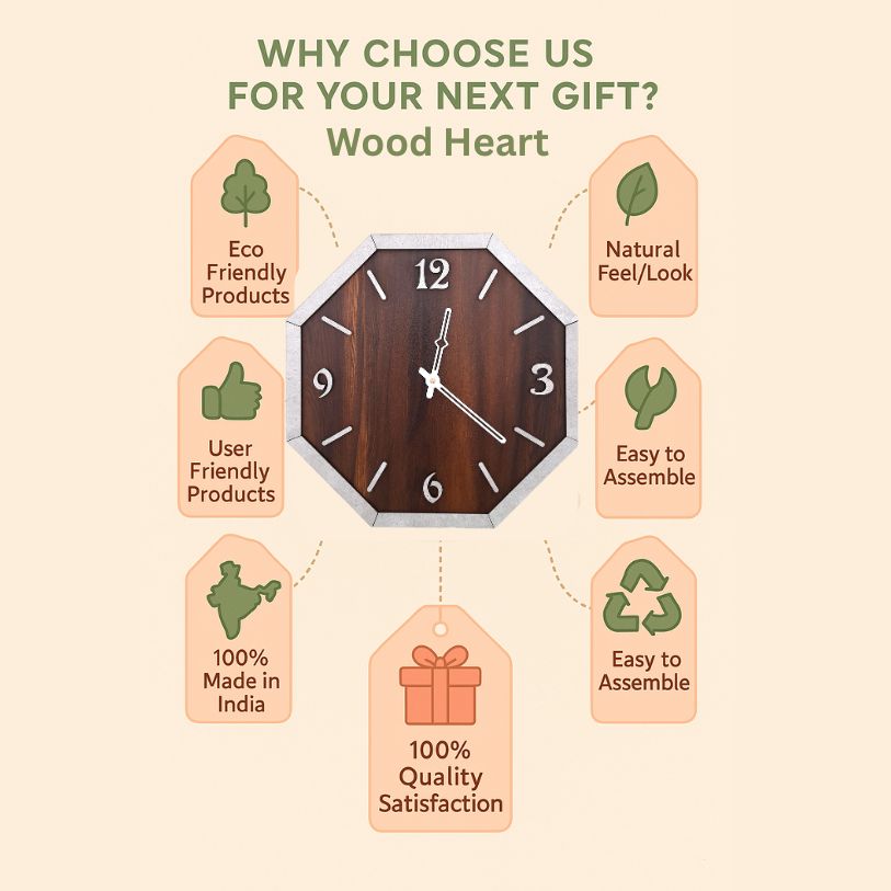 Arrow-Themed Modern Wooden Wall Clock – Artistic Open-Frame Design by Wood Heart