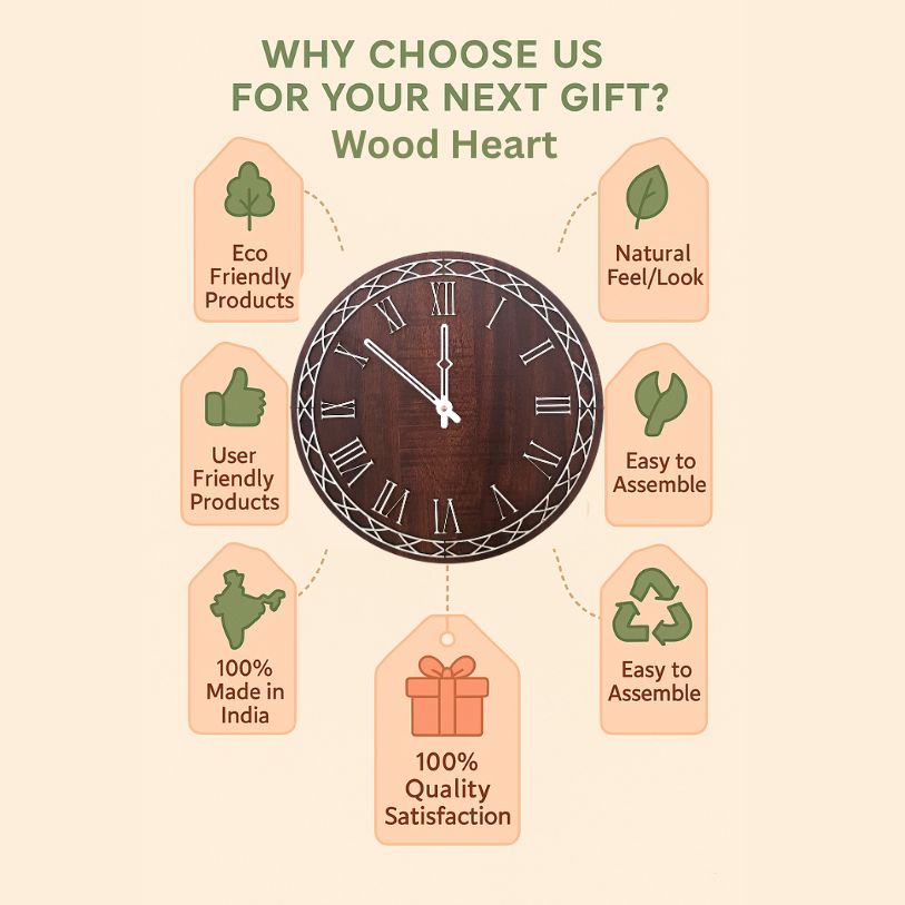 Classic Roman Numeral Wooden Wall Clock – Vintage Elegance by Wood Heart