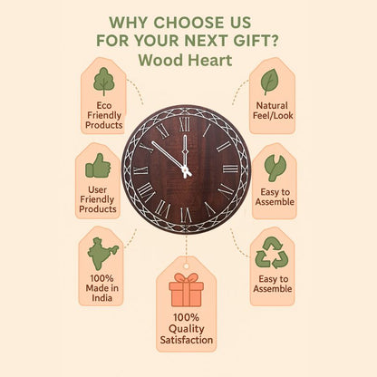 Classic Roman Numeral Wooden Wall Clock – Vintage Elegance by Wood Heart