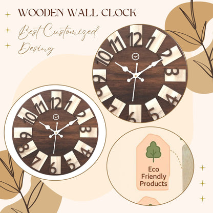 Wood Heart Premium Block Number Wall Clock – Dual Tone Wooden Finish