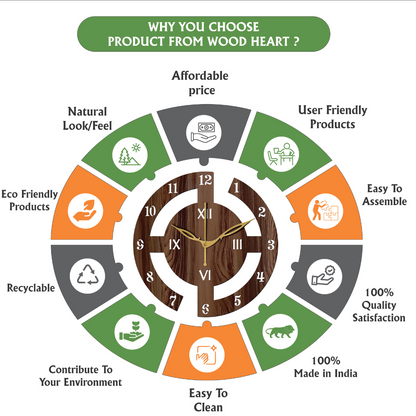 Wood Heart Modern Art-Inspired Wooden Wall Clock – Dual Dial Roman & Numeric Design