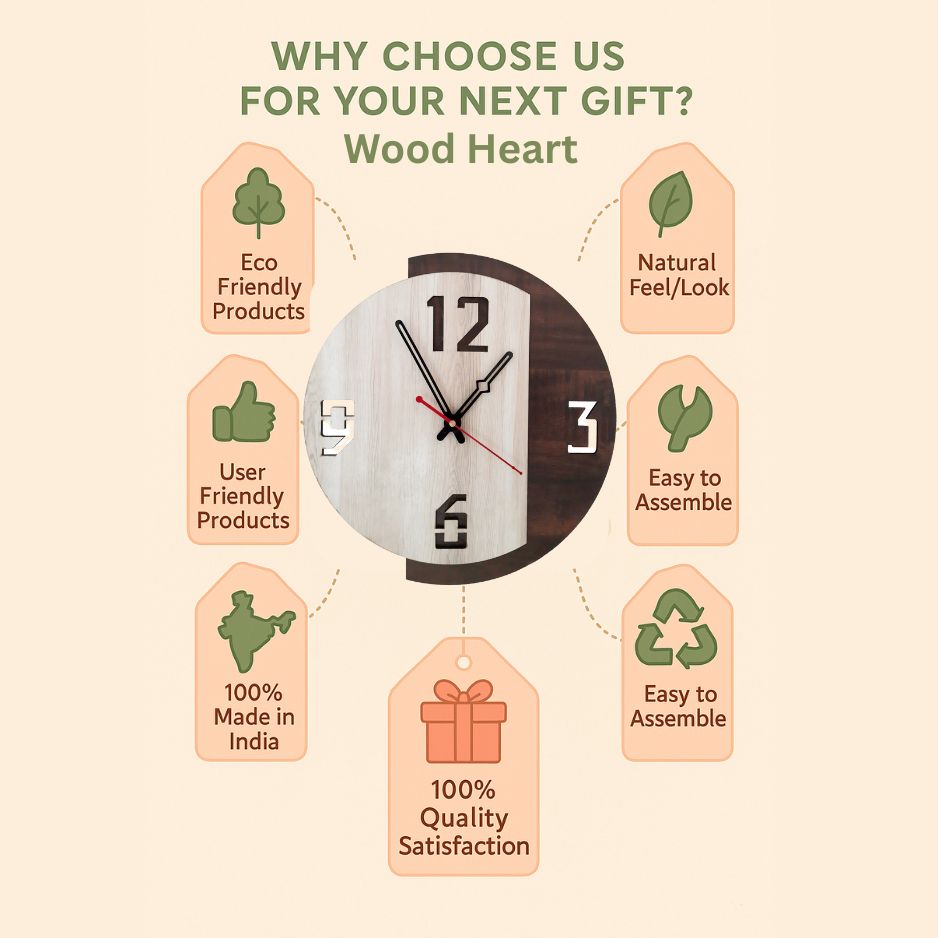 Modern Dual-Tone Wooden Wall Clock | Stylish Minimalist Design by Wood Heart