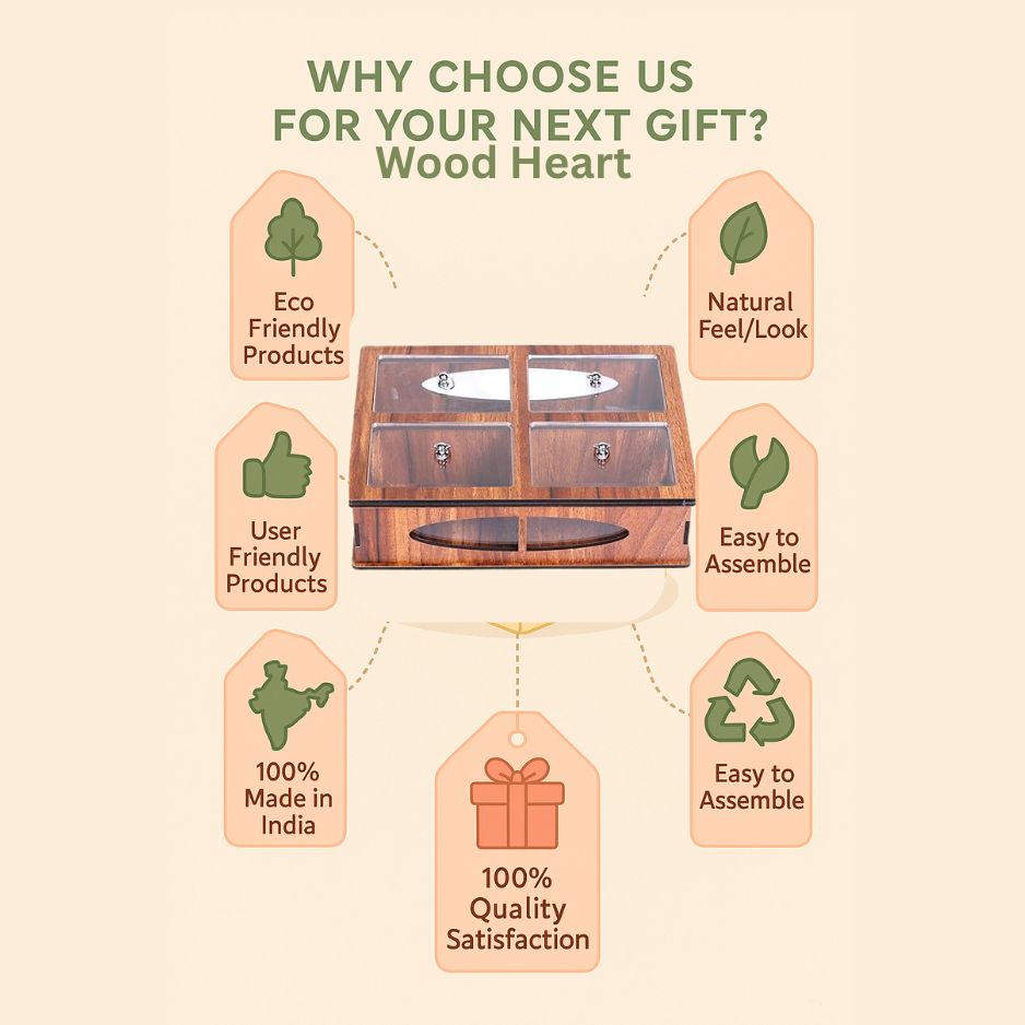 Wooden Dry Fruit Box with 4 Transparent Compartments