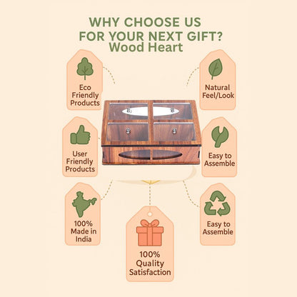 Wooden Dry Fruit Box with 4 Transparent Compartments