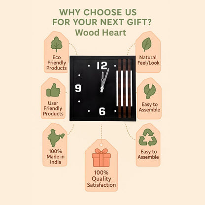 Elegant Black Square Wooden Wall Clock – Modern Minimalist Design