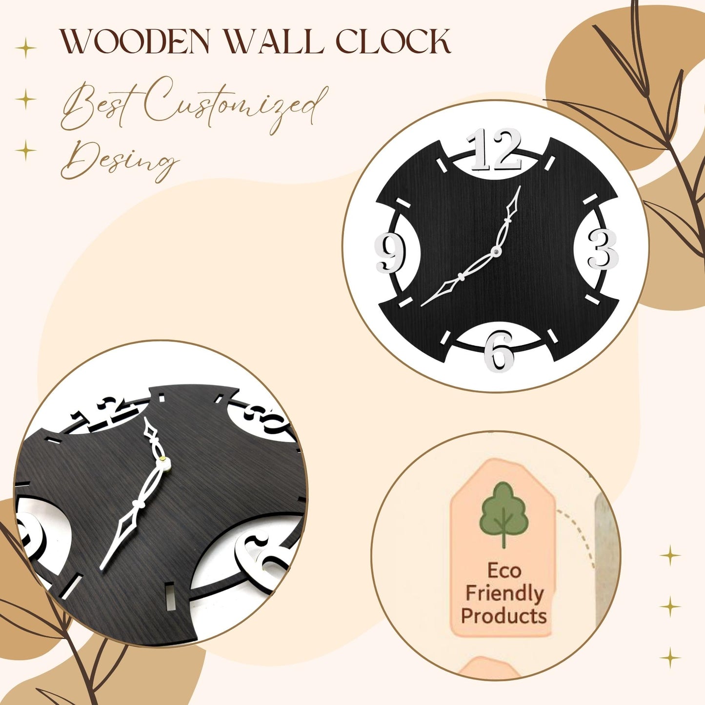 Contemporary Cut-Edge Black Wooden Wall Clock – Minimal Design by Wood Heart