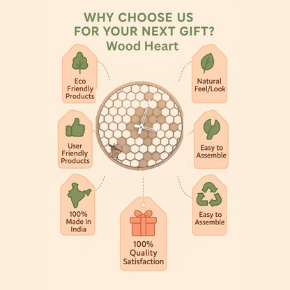 Wooden Honey comb Wall Clock with Bee Design – Nature Inspired Art by Wood Heart