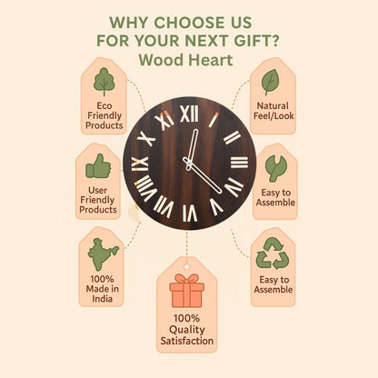 Classic Roman Numeral Wooden Wall Clock – Vintage Look with Modern Craftsmanship