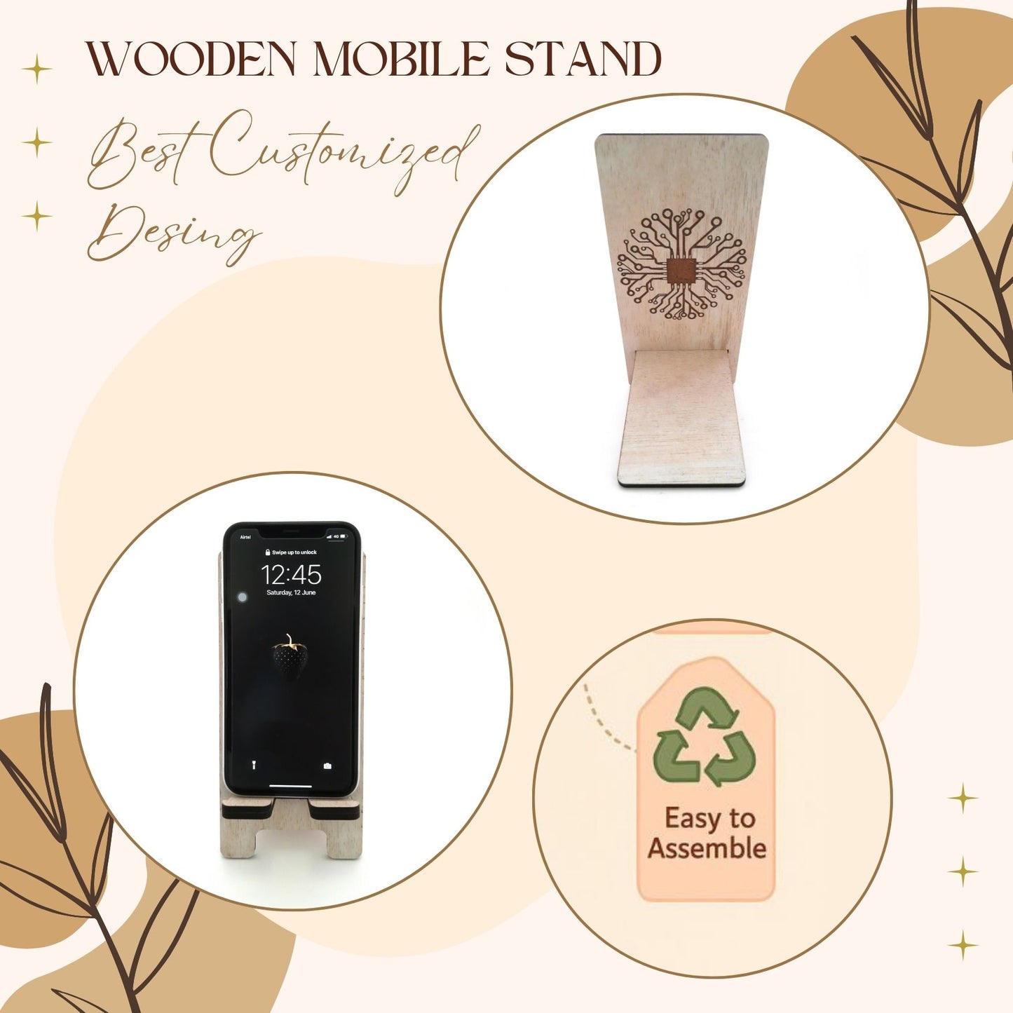 Eco-Themed Customized Wooden Mobile Stand – Tree Design Laser Engraved