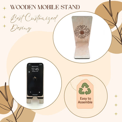 Eco-Themed Customized Wooden Mobile Stand – Tree Design Laser Engraved