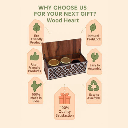 Wooden Decorative Storage Box – Long Rectangular Jar/Utility Organizer with Laser-Cut Front