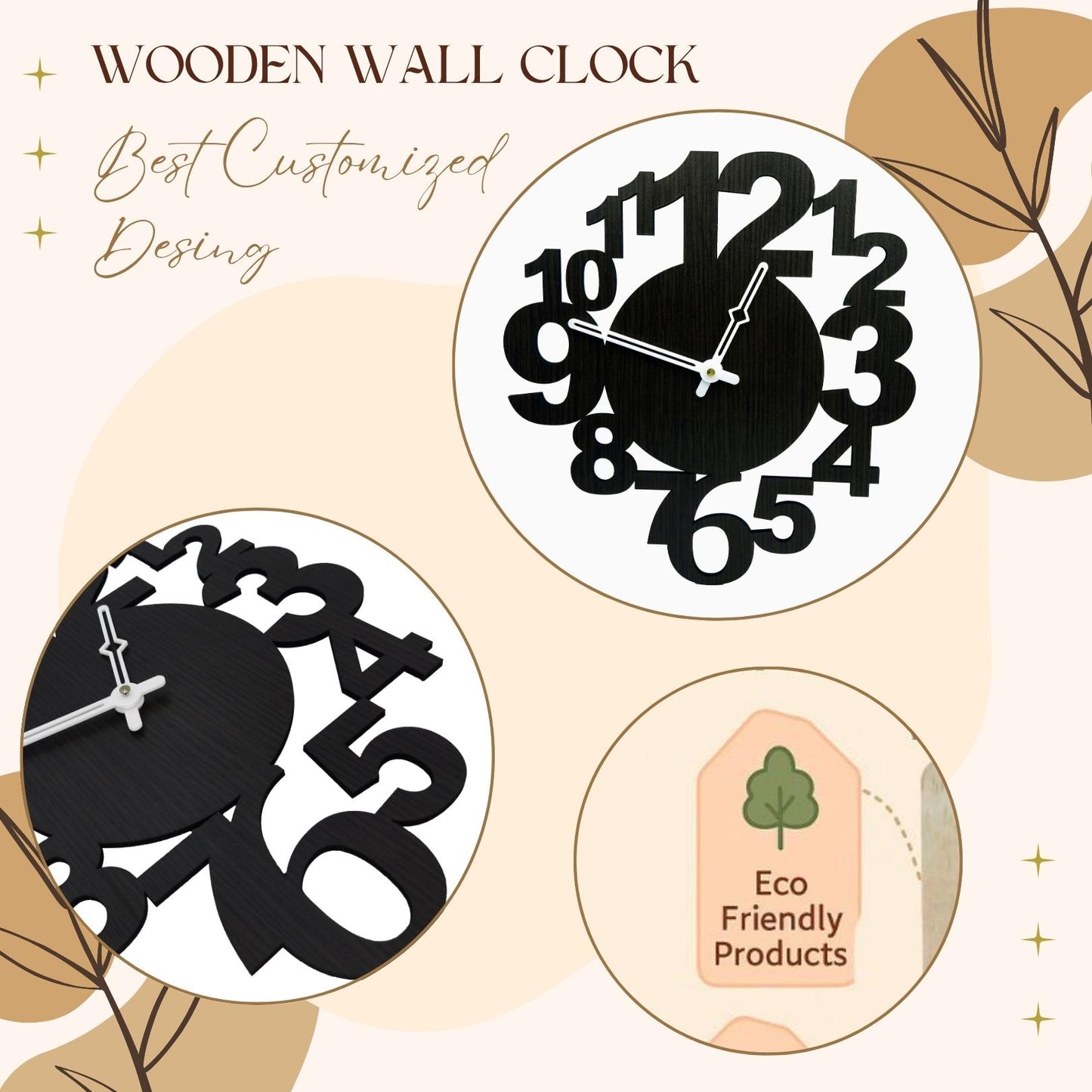 Modern Stylish Black Wooden Wall Clock with Bold Number Design – by Wood Heart