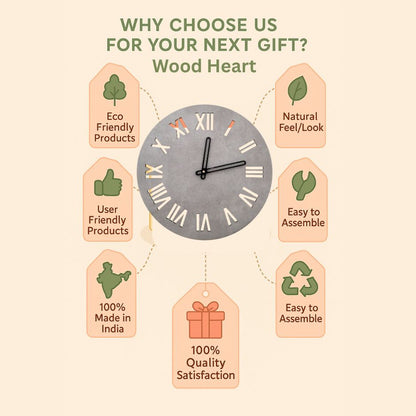 Roman Numeral Round Wall Clock with Concrete Finish – Classic Meets Contemporary