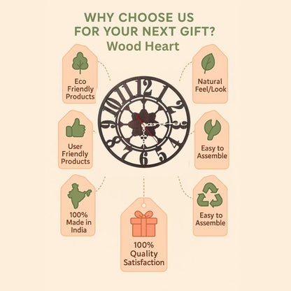 Vintage Floral Wooden Wall Clock – Laser Cut Roman Style by Wood Heart