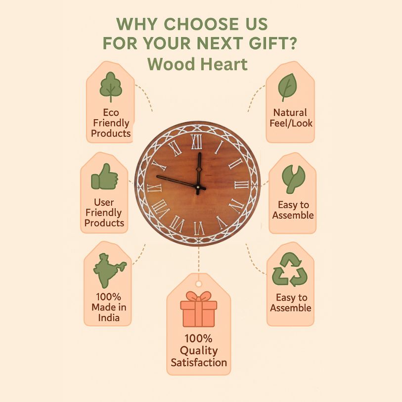 Classic Roman Numeral MDF Wall Clock – Elegant Round Design by Wood Heart