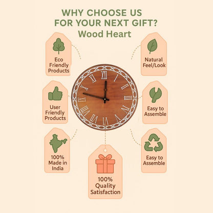 Classic Roman Numeral MDF Wall Clock – Elegant Round Design by Wood Heart