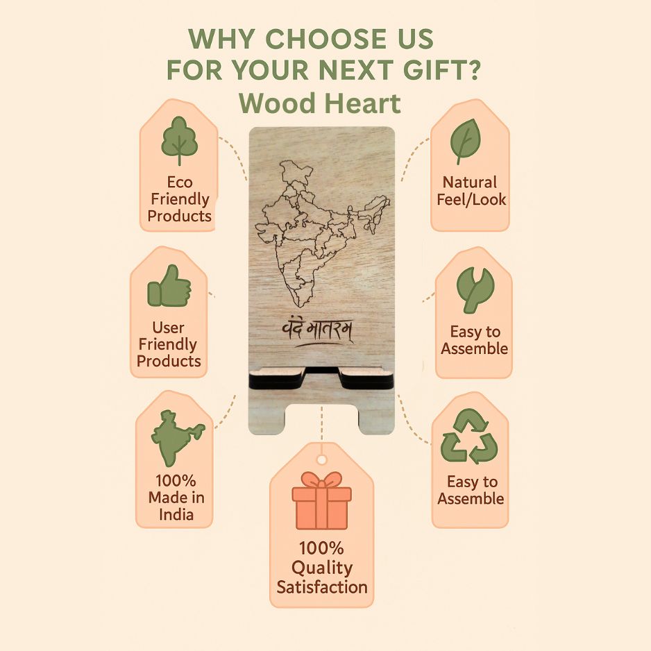 Wooden Mobile Stand with Indian Map  Design (Laser Engraved)