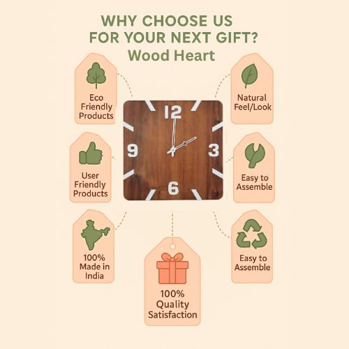 Square Wooden Wall Clock with Bold White Numbers