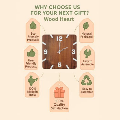 Square Wooden Wall Clock with Bold White Numbers