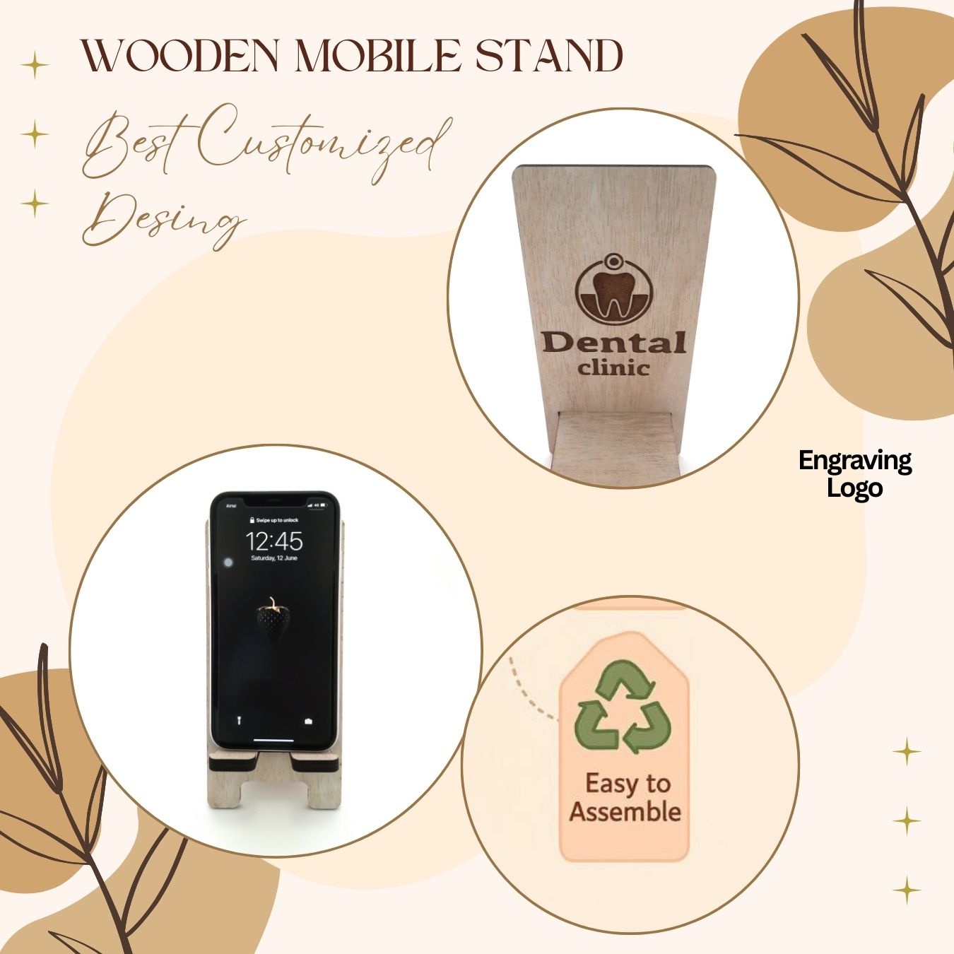 Wooden Mobile Stand – Dental Clinic Logo Engraved