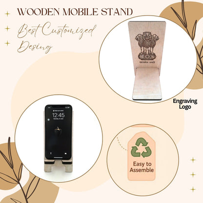 Wooden Mobile Stand with Ashoka Pillar Laser Engraving – Satyamev Jayate Design