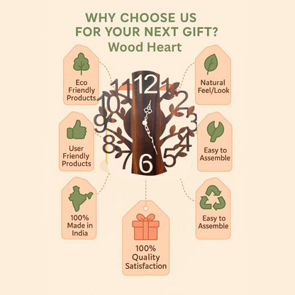 Elegant Wooden Tree Design Wall Clock by Wood Heart