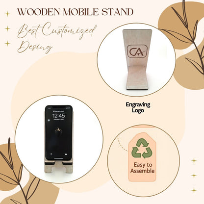 Customized Wooden Mobile Stand for CA – Laser Engraved Chartered Accountant Logo