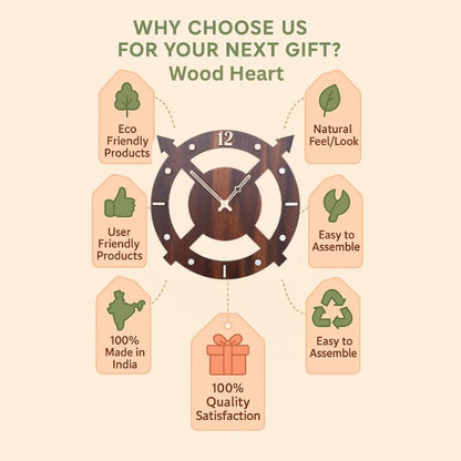 Arrow-Themed Modern Wooden Wall Clock – Artistic Open-Frame Design by Wood Heart