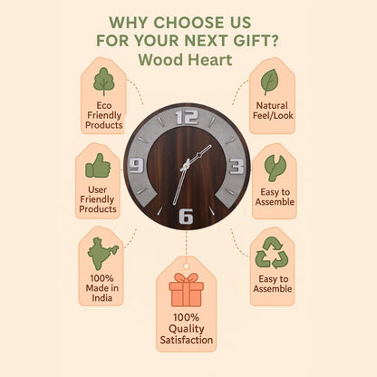 Round Wooden Wall Clock with Dual Tone Concrete Finish – Elegant Modern Décor