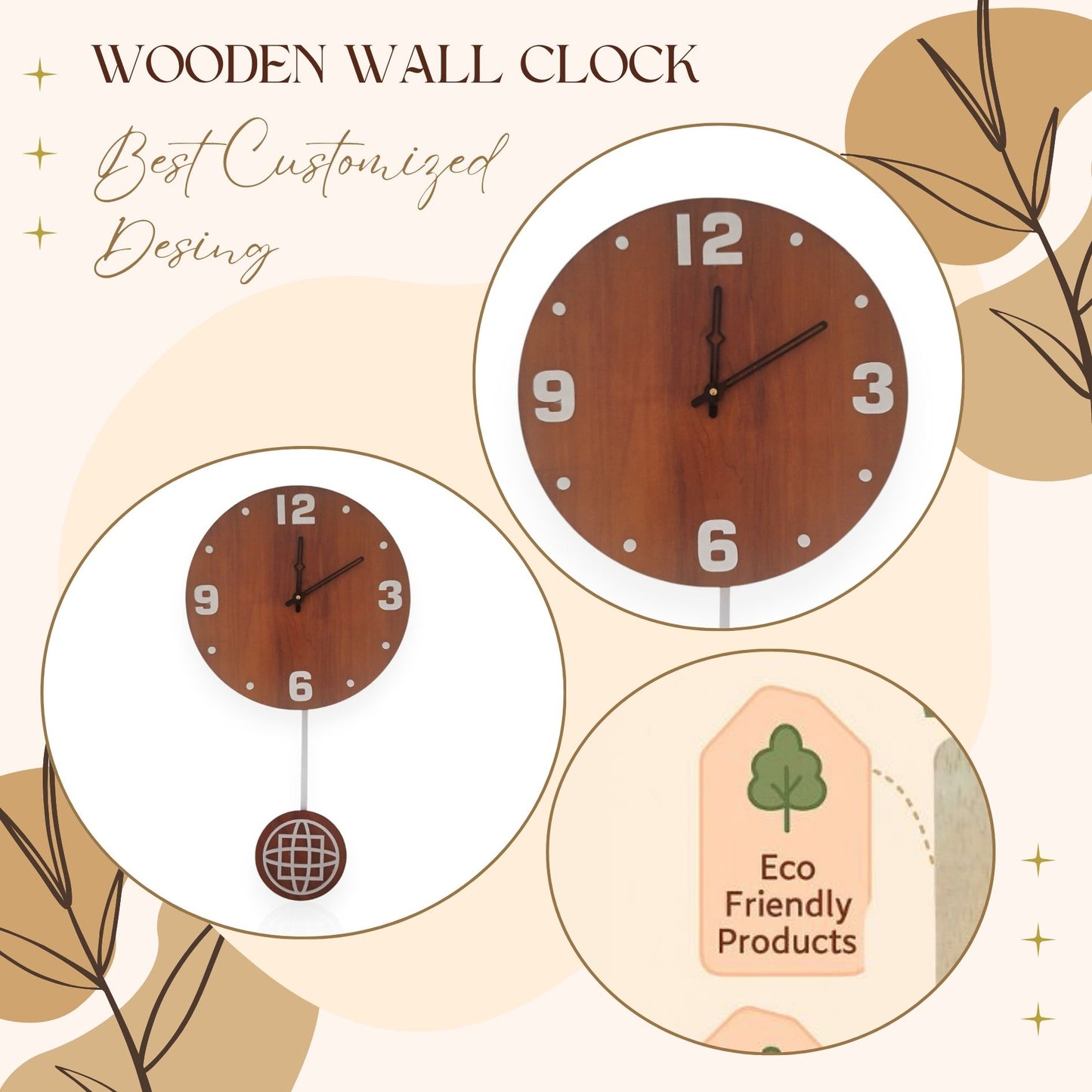 Elegant Wooden Wall Clock with Designer Pendulum – Dark Finish