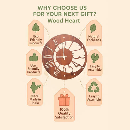 Wood Heart Dual-Dial Fusion Wall Clock – Roman & Modern Cutout Design