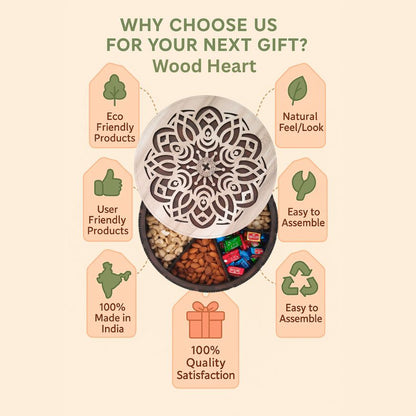 Elegant Round Wooden Dry Fruit Box with Floral Laser-Cut Lid